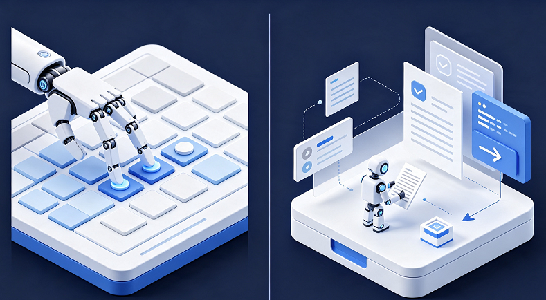 等距 3D 对比 RPA 录动作与数字员工做决策